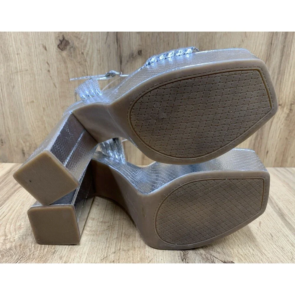 Jessica Simpson Bautista Platform Sandals Women 9 Silver Metallic Snake Heels